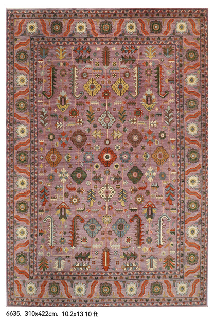 311 x 422 cm | Bidjar Dark Pinky Design Hand Knotted Wool Afghan Carpet