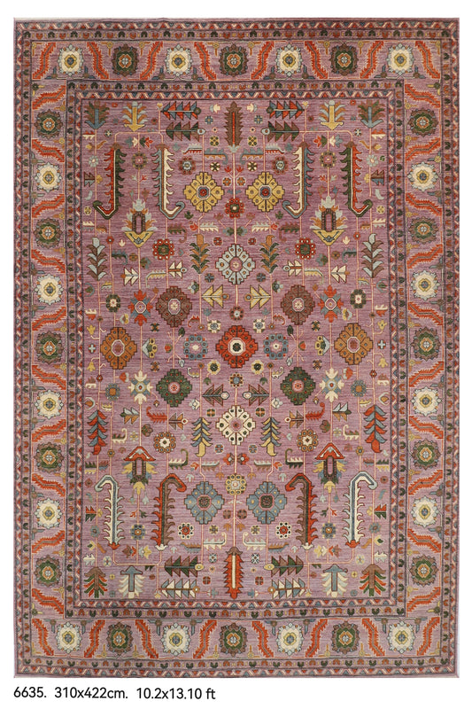 311 x 422 cm | Bidjar Dark Pinky Design Hand Knotted Wool Afghan Carpet