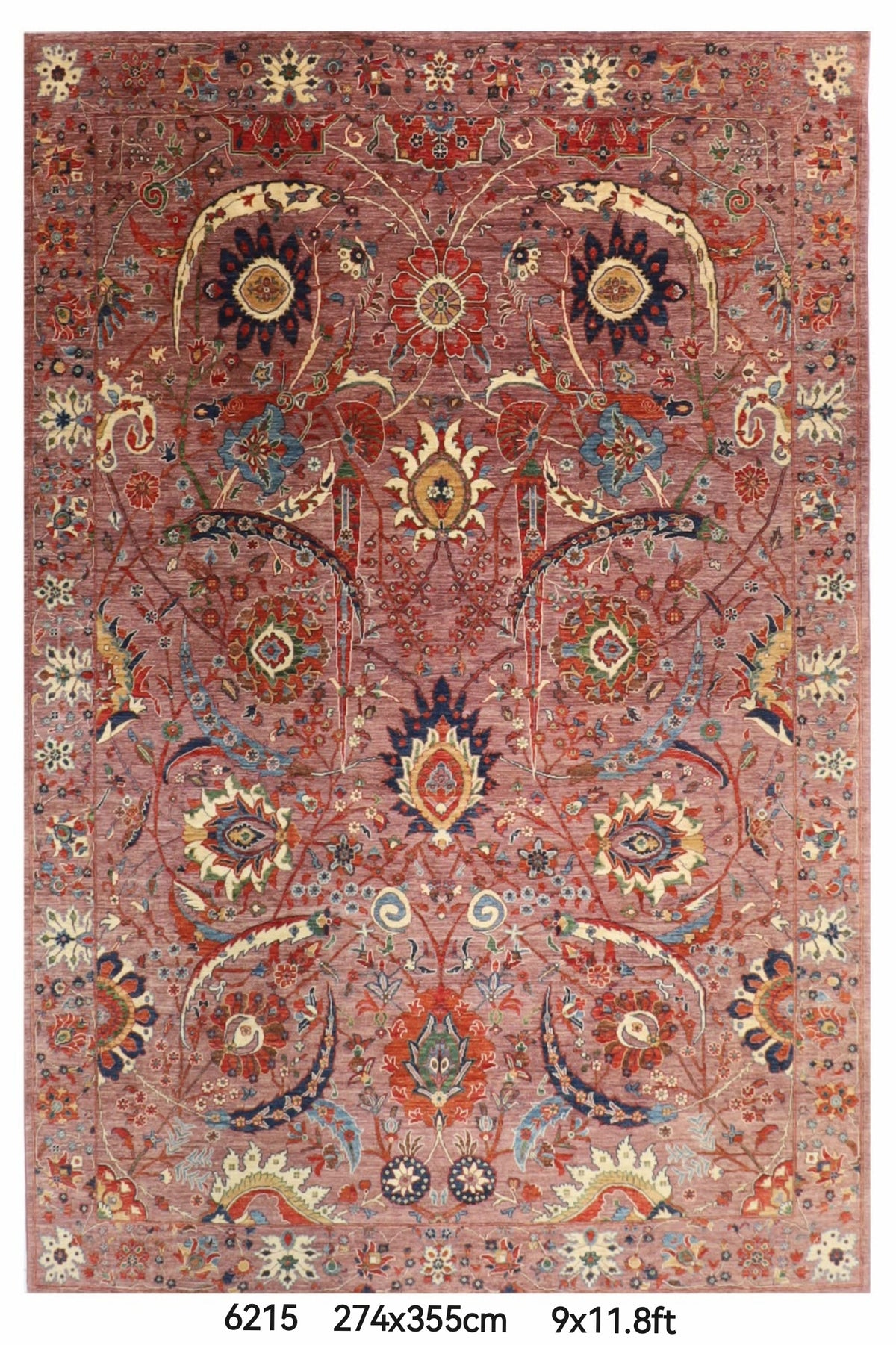274 x 355 cm | Pink Sickle Leaf Afghan Veg Dye Wool carpet