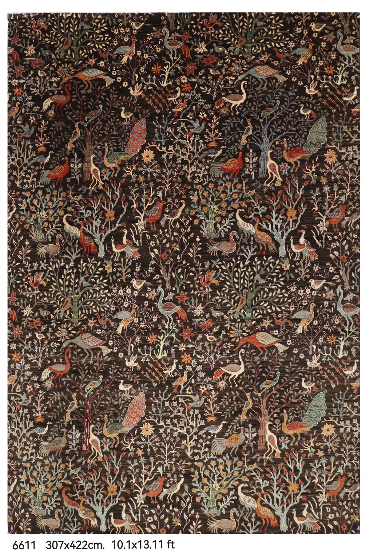 307 x 422 cm | Birds Dark Brownish Design Hand Knotted Wool Afghan Carpet