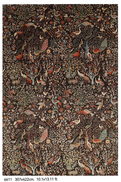 307 x 422 cm | Birds Dark Brownish Design Hand Knotted Wool Afghan Carpet