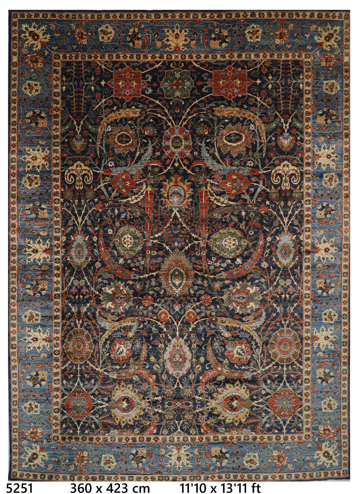 360 x 423 cm | Bidjar Blue Area Rug Afghan Hand Knotted veg Dye Wool carpet