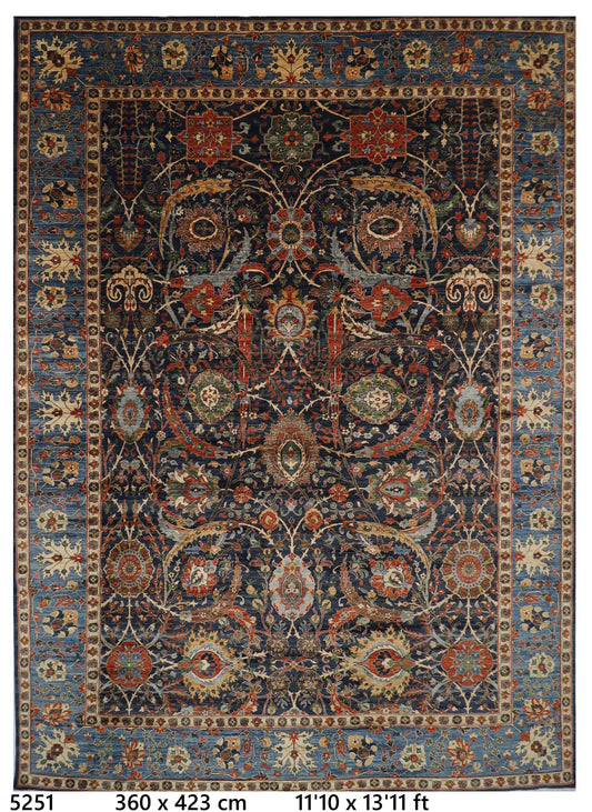 360 x 423 cm | Bidjar Blue Area Rug Afghan Hand Knotted veg Dye Wool carpet