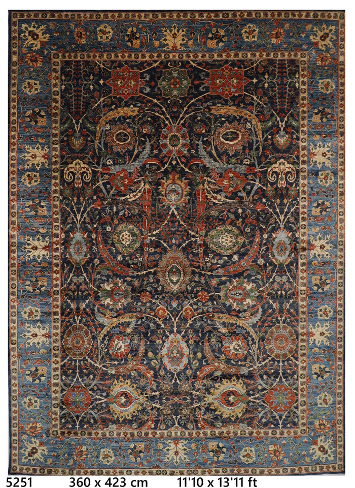 360 x 423 cm | Bidjar Blue Area Rug Afghan Hand Knotted veg Dye Wool carpet