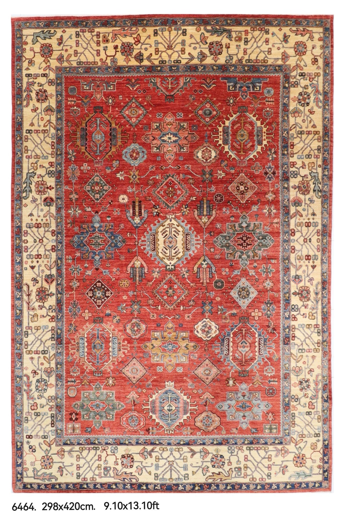 298 x 420 cm | Waziri Design Hand Knotted veg Dye Wool Afghan Carpet