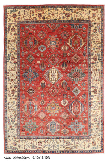 298 x 420 cm | Waziri Design Hand Knotted veg Dye Wool Afghan Carpet