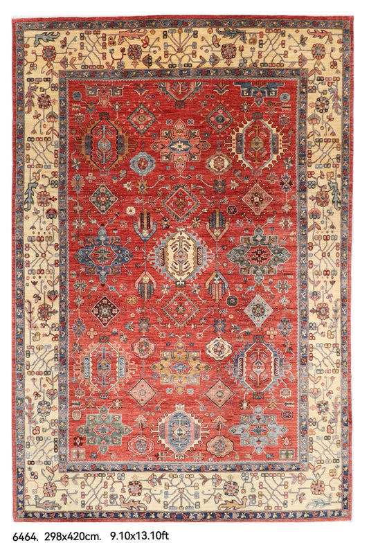 298 x 420 cm | Waziri Design Hand Knotted veg Dye Wool Afghan Carpet