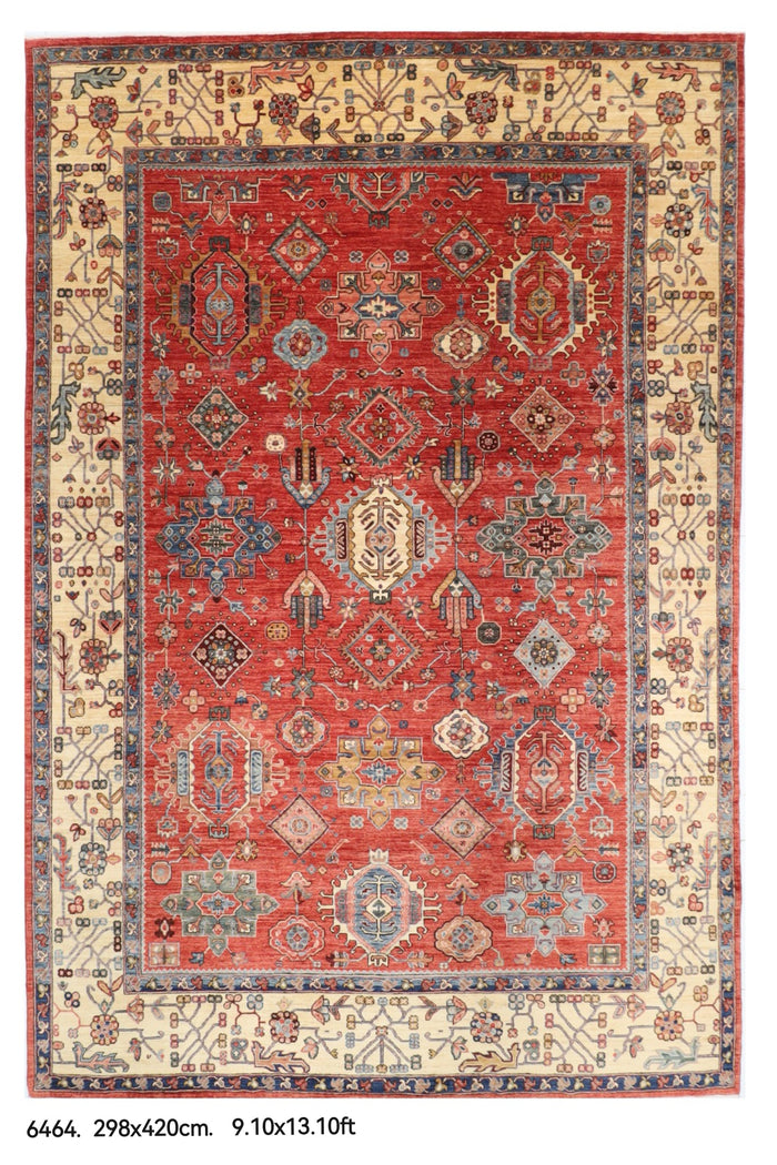 298 x 420 cm | Waziri Design Hand Knotted veg Dye Wool Afghan Carpet