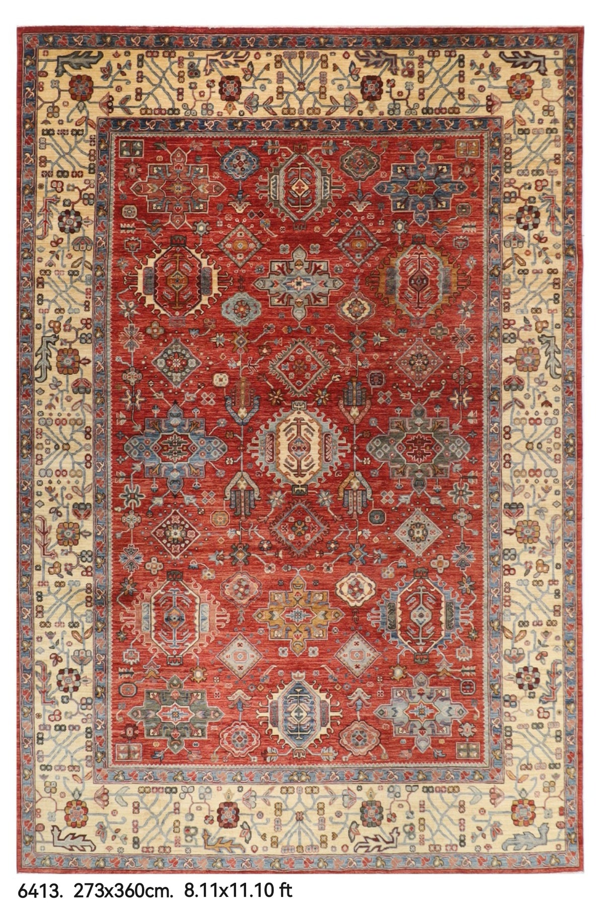 273 x 360 cm | Waziri design Hand Knotted veg Dye Wool Afghan Carpet