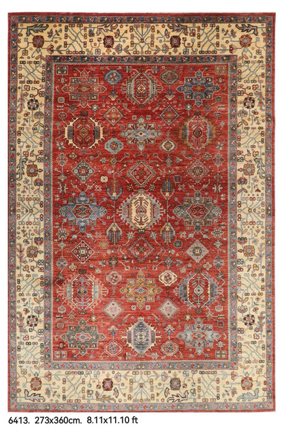 273 x 360 cm | Waziri design Hand Knotted veg Dye Wool Afghan Carpet