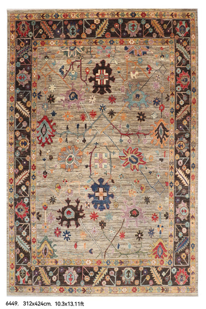 312 x 426 cm | Oushak Gray Design Hand Knotted veg Dye Wool Afghan Carpet