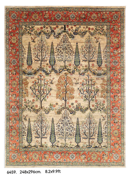 248 x 296 cm | Tribal Tree Of Life Design Hand Knotted veg Dye Wool Afghan Carpet