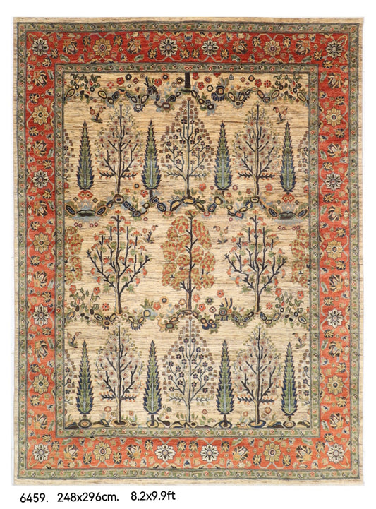 248 x 296 cm | Tribal Tree Of Life Design Hand Knotted veg Dye Wool Afghan Carpet