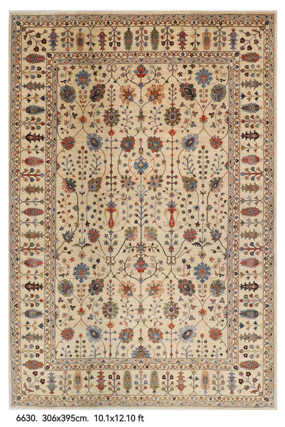 306 x 395 cm | Sultani beige Design Hand Knotted Wool Afghan Carpet