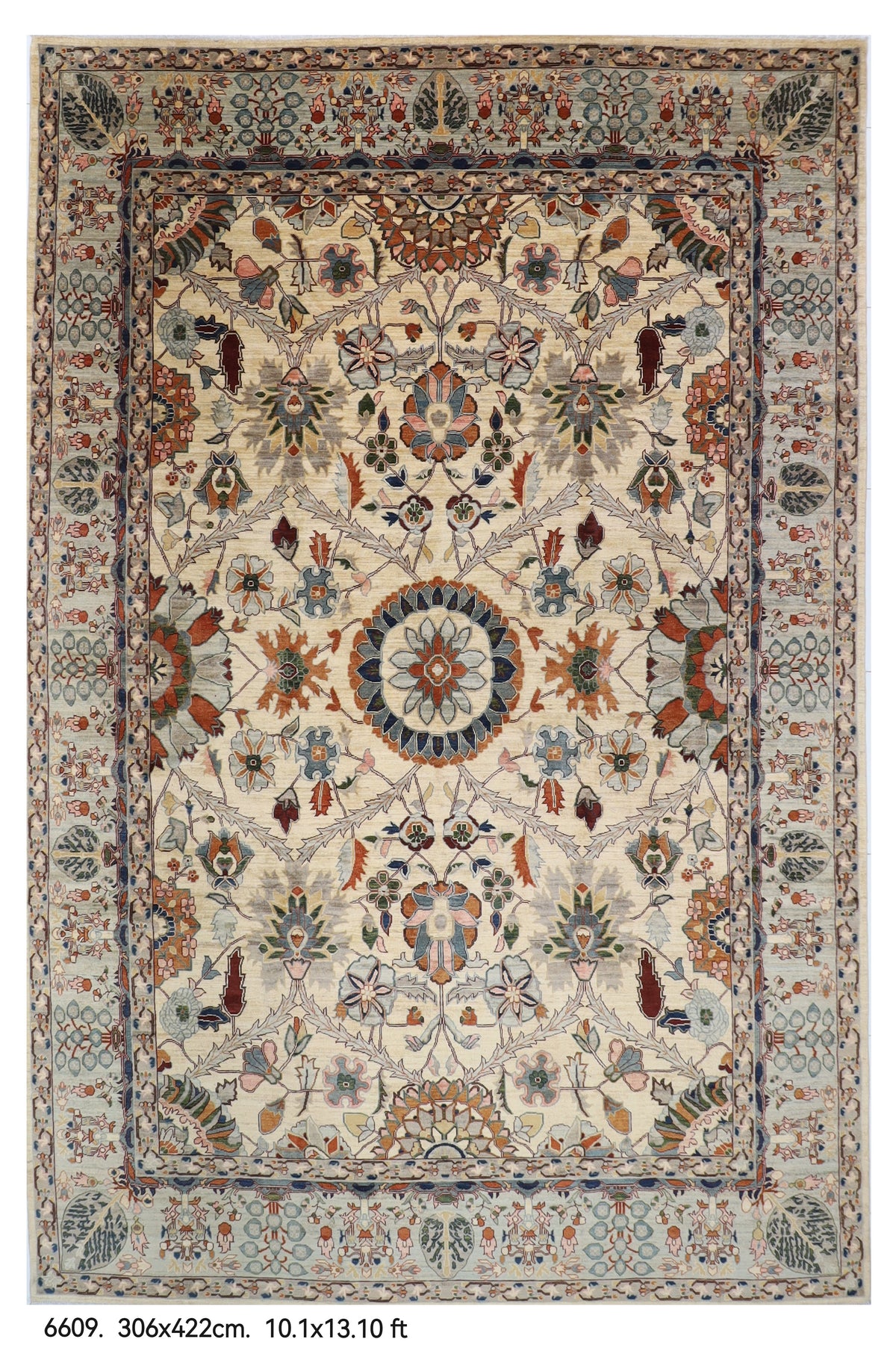 306 x 422 cm | floral beige Design Hand Knotted Wool Afghan Carpet