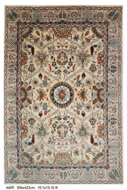 306 x 422 cm | floral beige Design Hand Knotted Wool Afghan Carpet