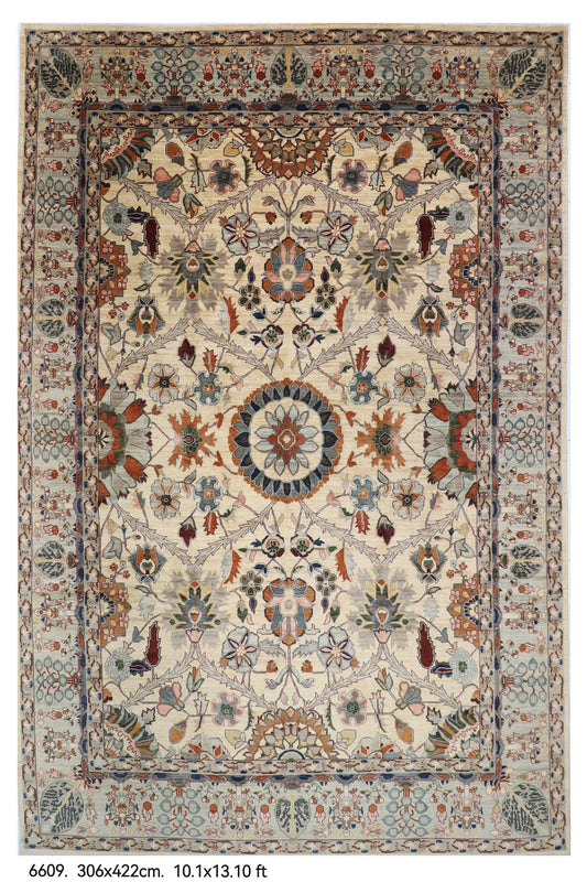 306 x 422 cm | floral beige Design Hand Knotted Wool Afghan Carpet