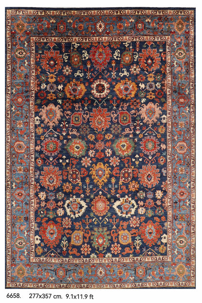277 x 357 cm | Serapi Blue Design Hand Knotted Wool Afghan Carpet
