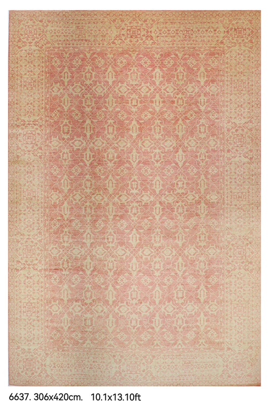 306 x 420 cm | Floral Pink Design Hand Knotted Wool Afghan Carpet