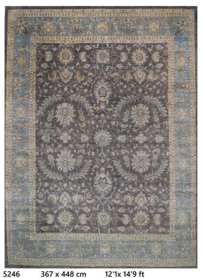 367 x 448 cm | Large Size Tribal Gray Area Rug Afghan Hand Knotted veg Dye Wool carpet