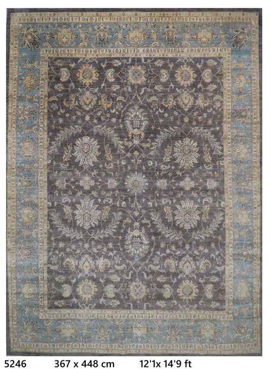 367 x 448 cm | Large Size Tribal Gray Area Rug Afghan Hand Knotted veg Dye Wool carpet