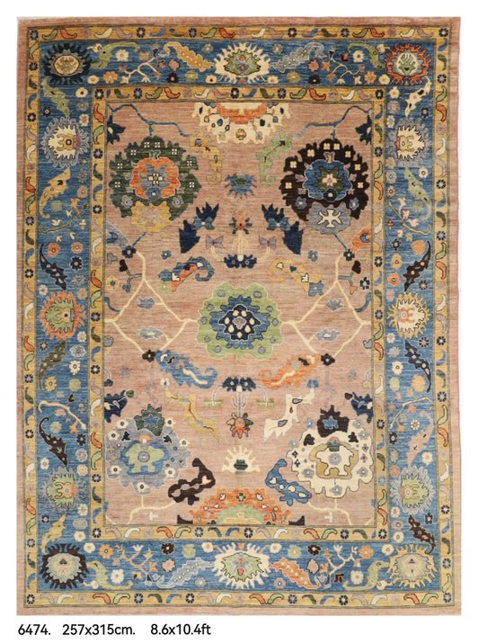 257 x 315 cm | Oushak Pink Design Hand Knotted veg Dye Wool Afghan Carpet