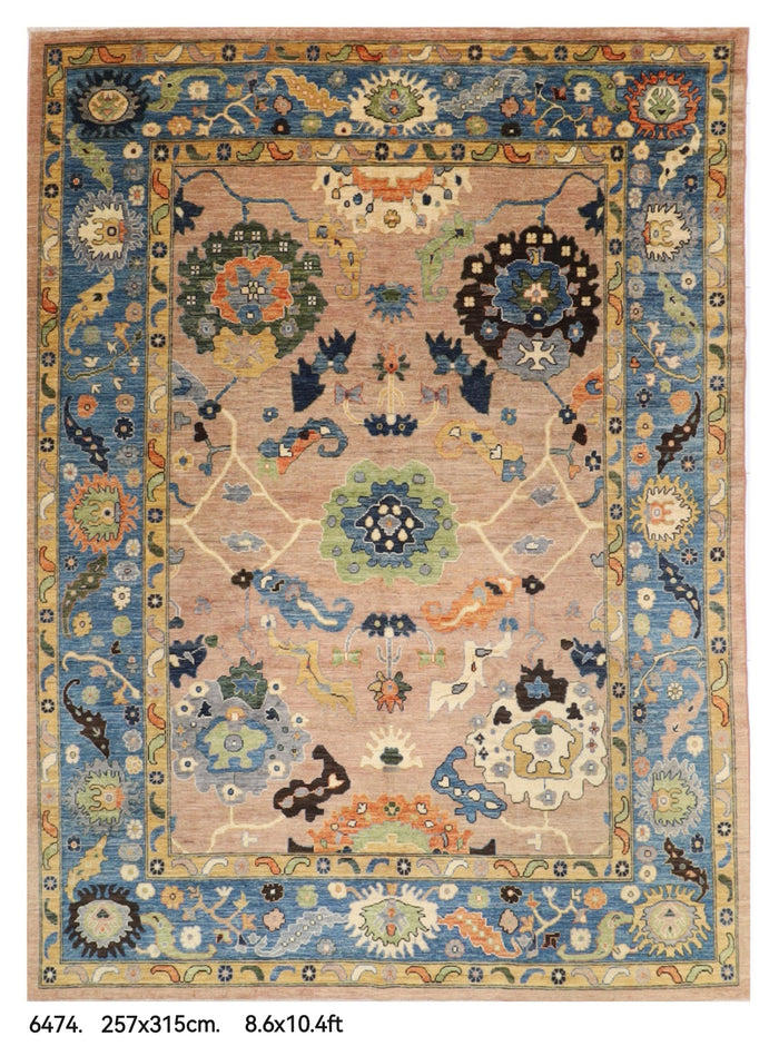 257 x 315 cm | Oushak Pink Design Hand Knotted veg Dye Wool Afghan Carpet