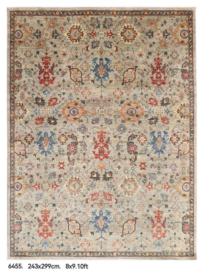 243 x 299 cm | Serapi Gray Design Hand Knotted veg Dye Wool Afghan Carpet