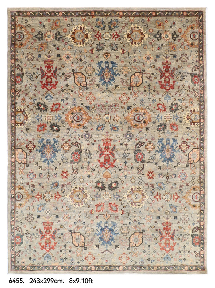 243 x 299 cm | Serapi Gray Design Hand Knotted veg Dye Wool Afghan Carpet