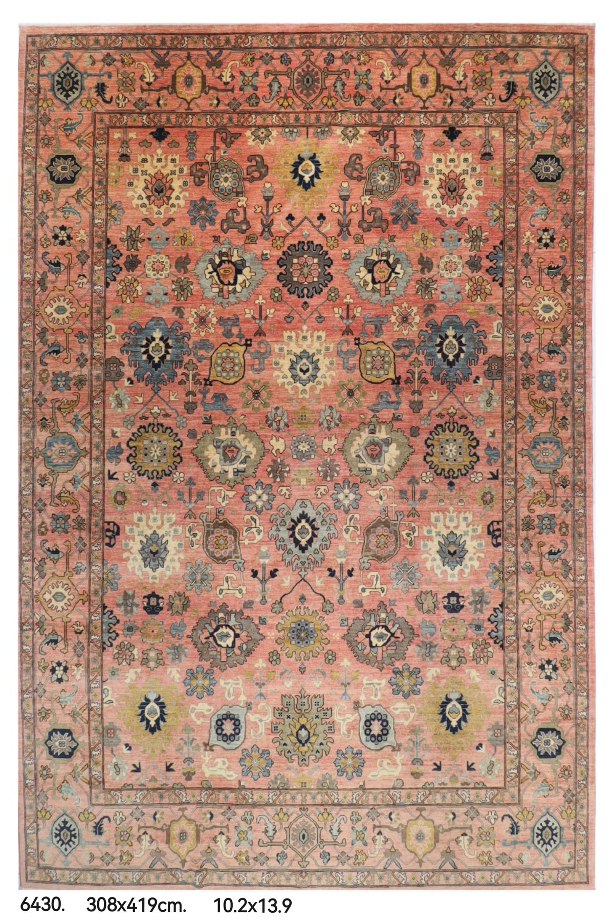 308 x 419 cm | Serapi Pink Design Hand Knotted veg Dye Wool Afghan Carpet