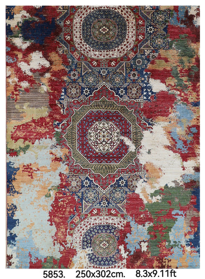 250 x 302 cm | Abstract Design Area Rug Afghan Hand Knotted Veg Dye Wool carpet