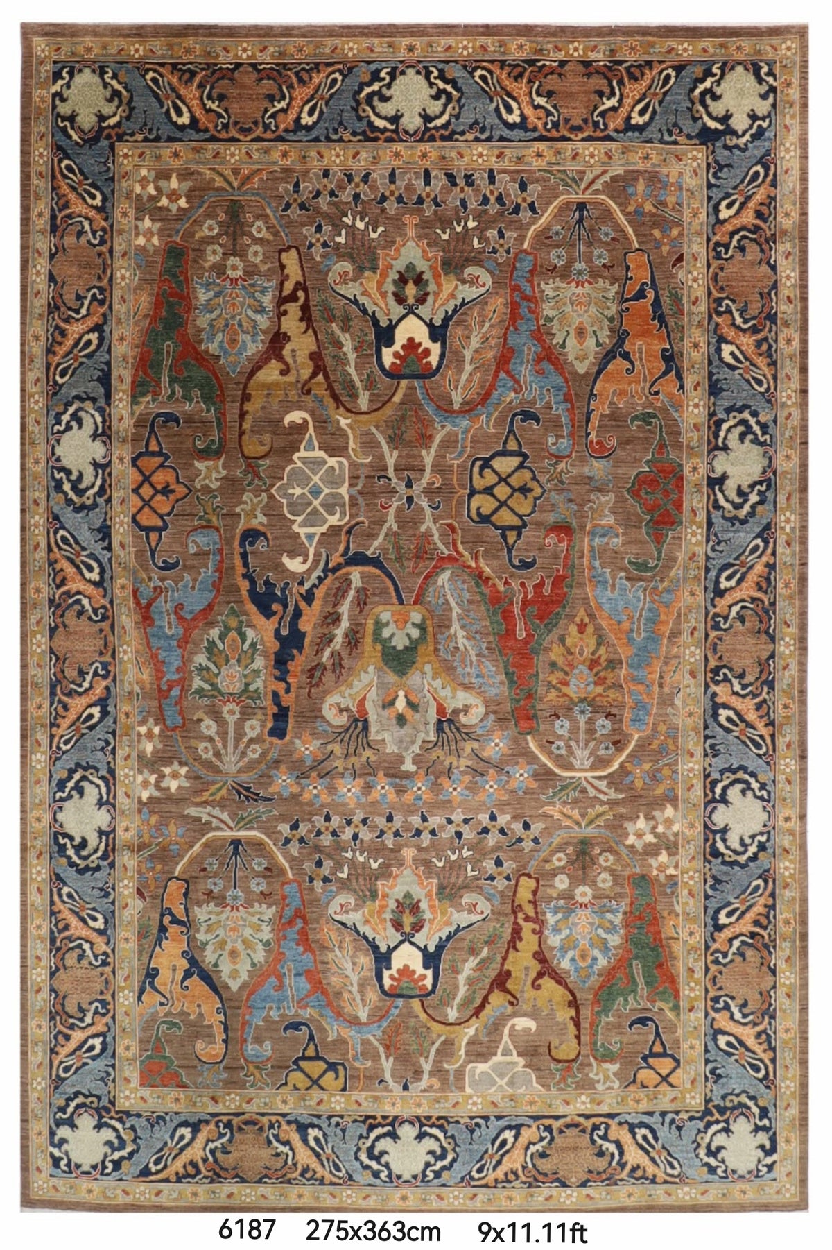 275 x 363 cm | Brown Kawros Area Rug Afghan Hand Knotted Veg Dye Wool carpet