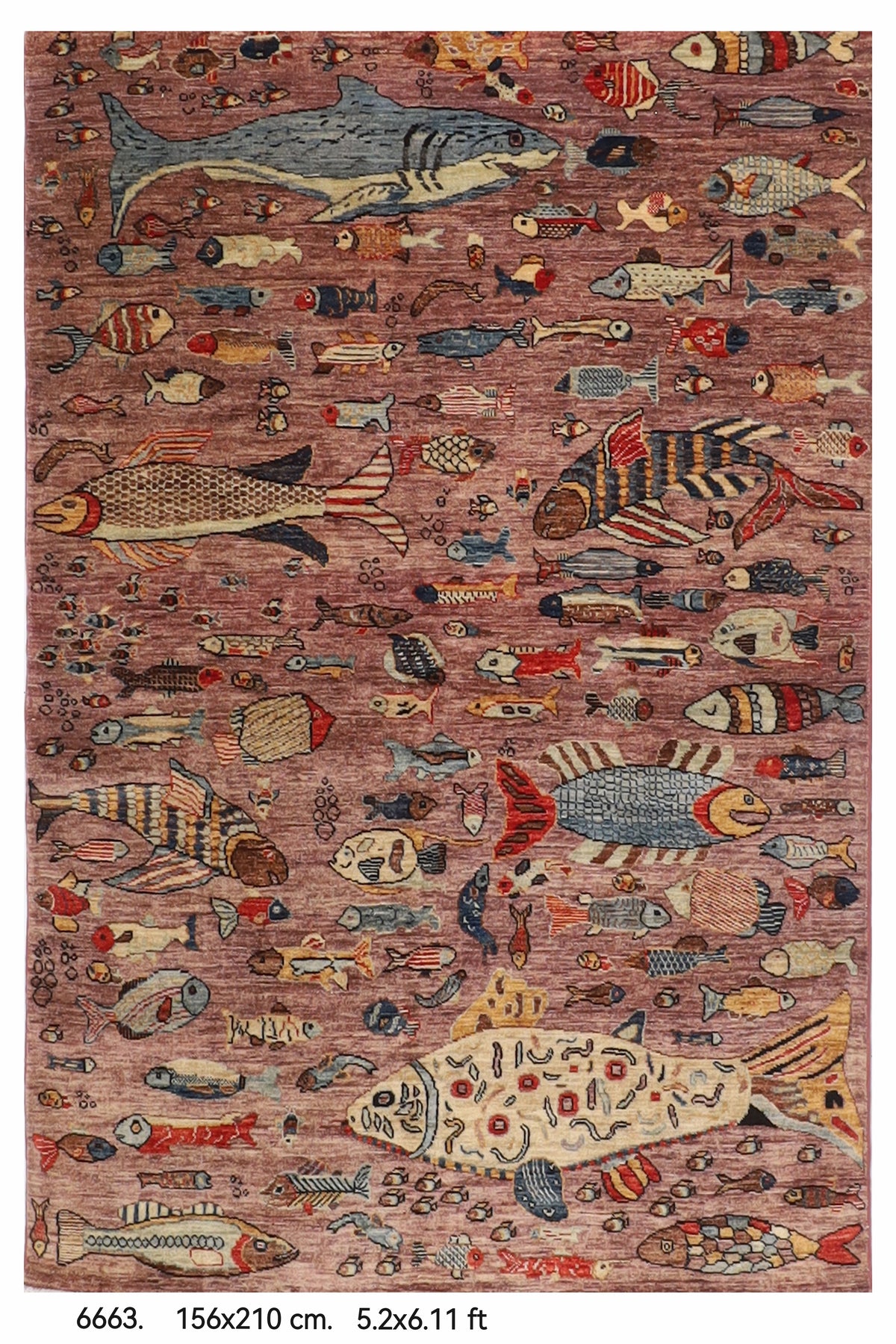 156 x 210 cm | Fish Design Hand Knotted Wool Afghan Carpet