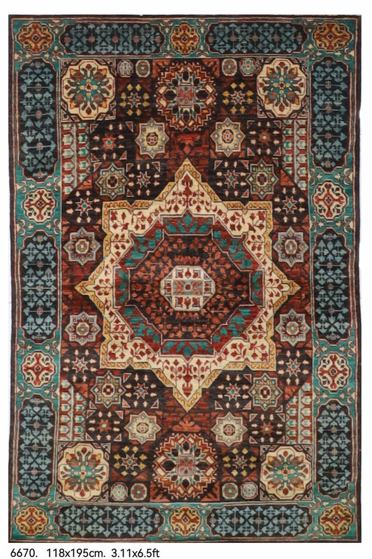 123 x 194 cm | Mamluk Design Hand Knotted Wool Afghan Carpet