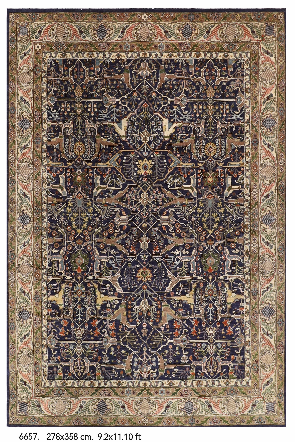 278 x 358 cm | Bidjar Blue Design Hand Knotted Wool Afghan Carpet