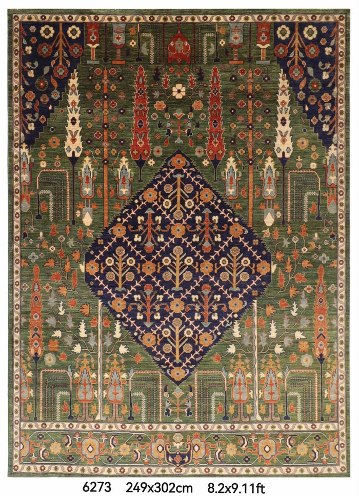 249 x 302 cm | Green Afghan Veg Dye Wool carpet
