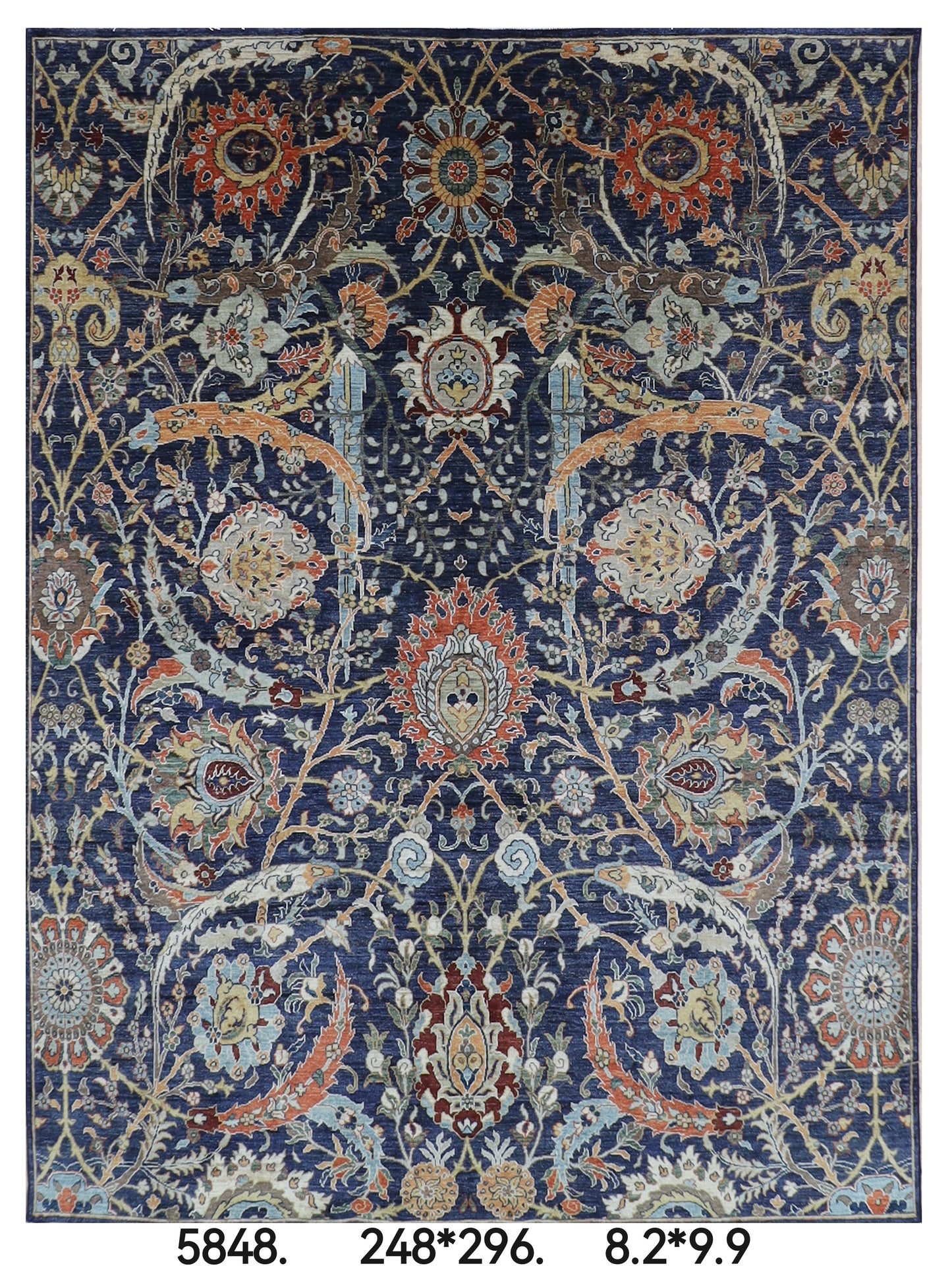 248 x 296 cm | Floral Blue Area Rug Afghan Hand Knotted Veg Dye Wool carpet