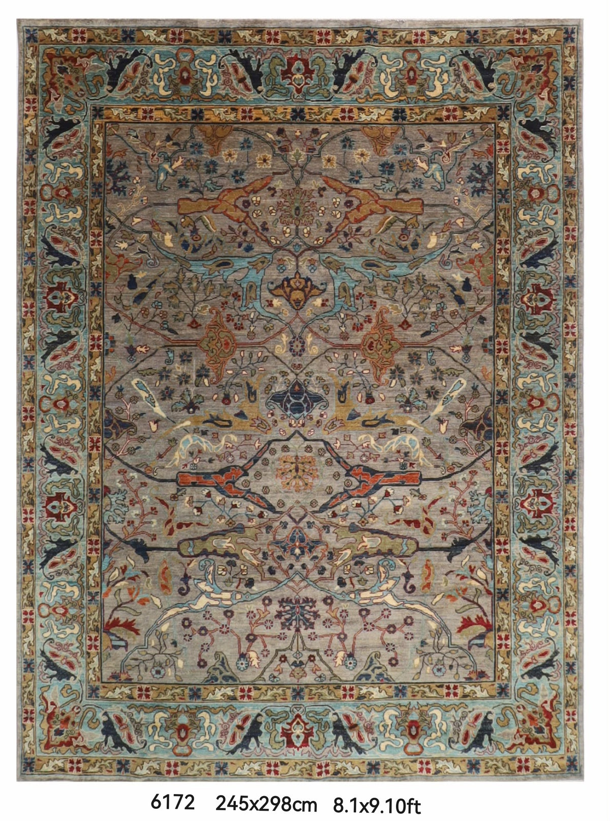 245 x 298 cm | Grey Area Rug Afghan Hand Knotted Veg Dye Wool carpet