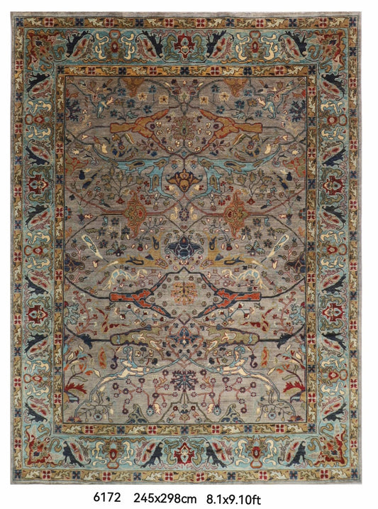 245 x 298 cm | Grey Area Rug Afghan Hand Knotted Veg Dye Wool carpet
