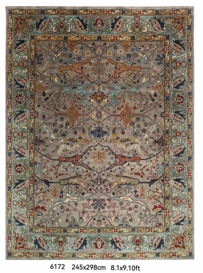245 x 298 cm | Grey Area Rug Afghan Hand Knotted Veg Dye Wool carpet