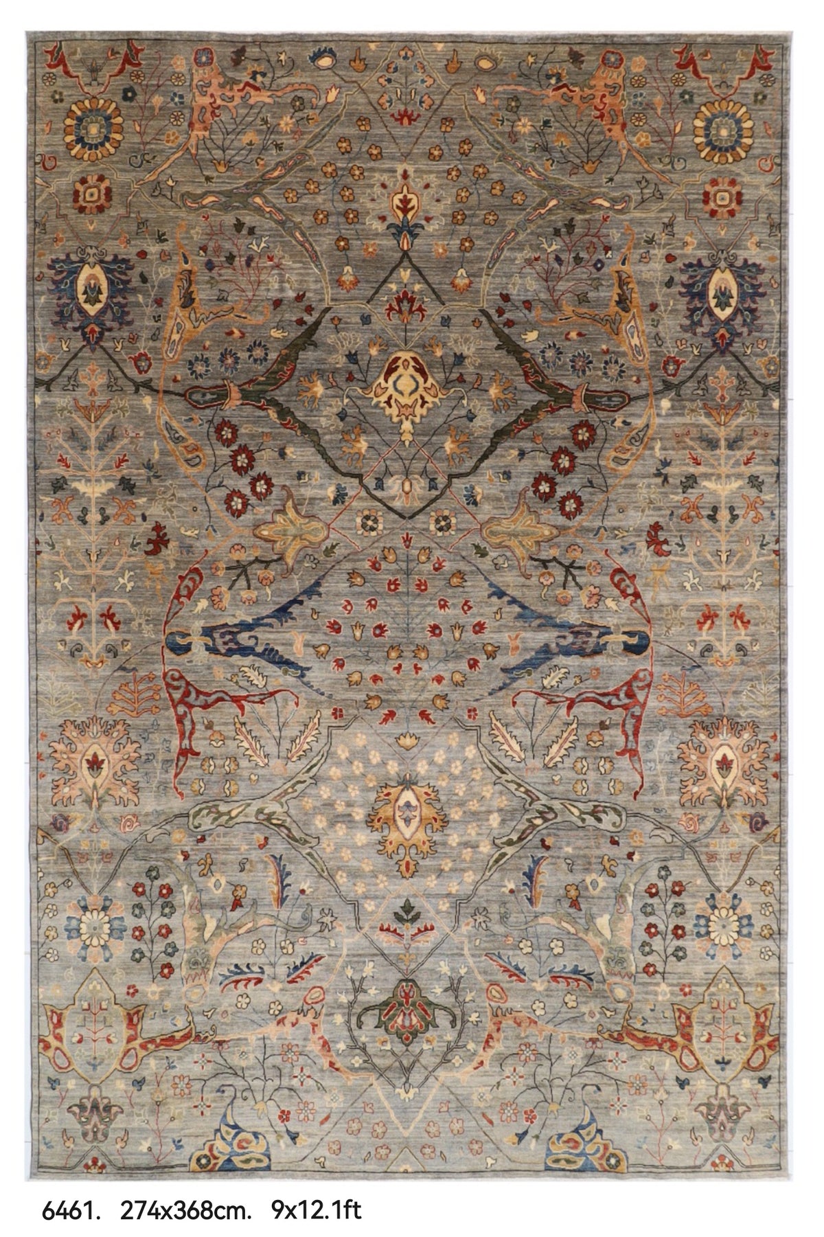 274 x 368 cm | Tribal Bidjar gray Design Hand Knotted veg Dye Wool Afghan Carpet