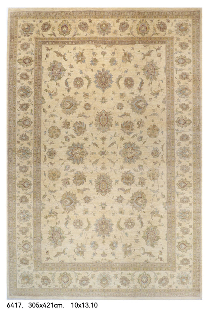 305 x 421 cm | Ziegler beige Design Hand Knotted veg Dye Wool Afghan Carpet