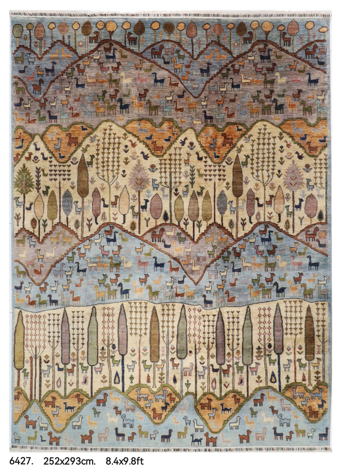 252 x 293 cm | Tree of life Animal Design Hand Knotted veg Dye Wool Afghan Carpet