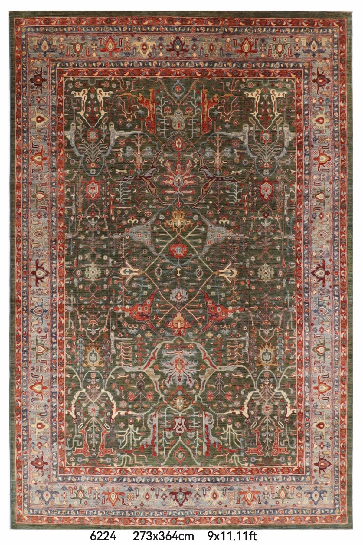 273 x 364 cm | Bidjar Green Afghan Veg Dye Wool carpet