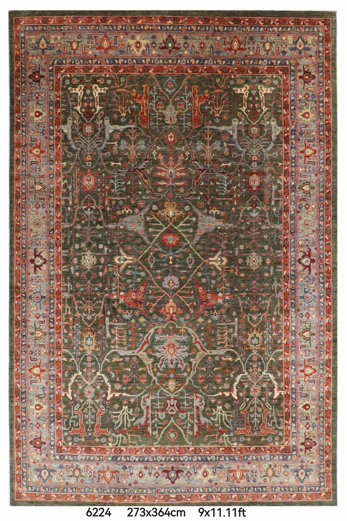 273 x 364 cm | Bidjar Green Afghan Veg Dye Wool carpet
