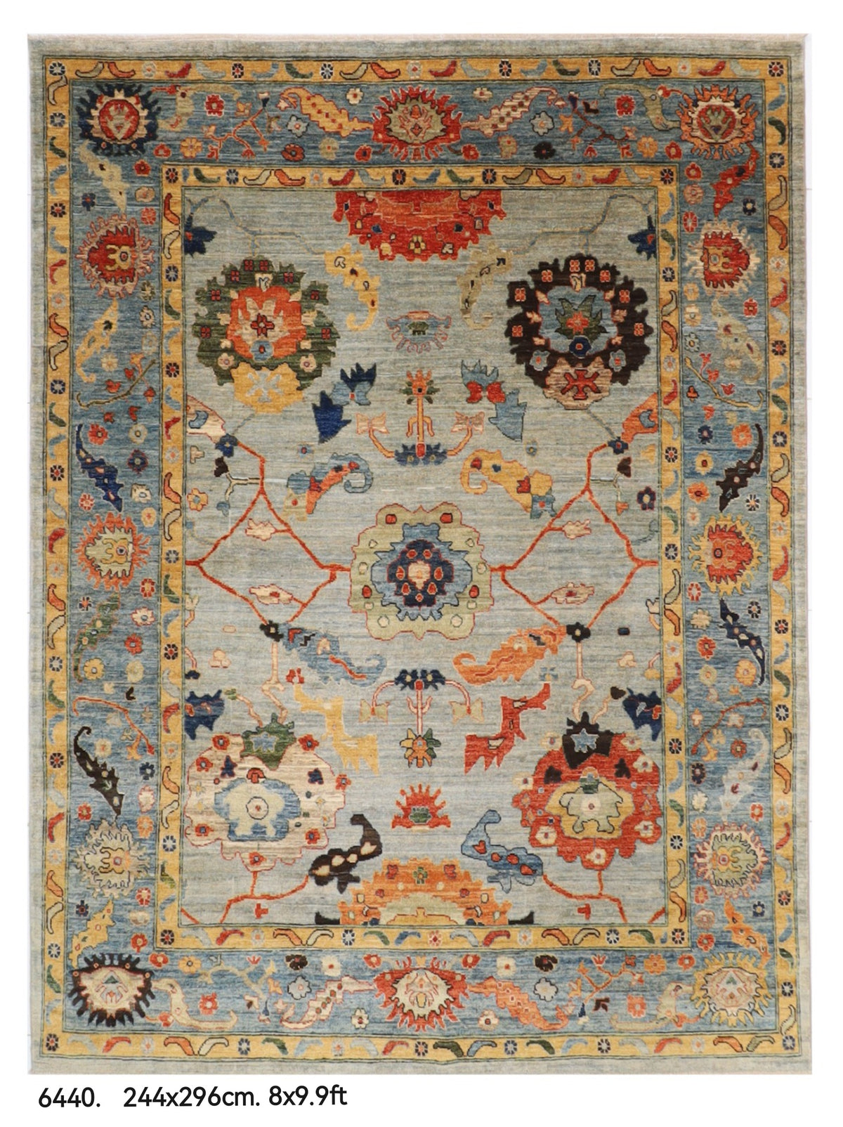 244 x 296 cm | Oushak Design Hand Knotted veg Dye Wool Afghan Carpet