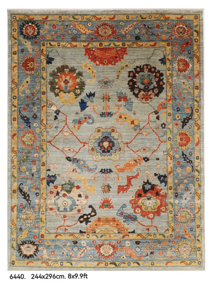 244 x 296 cm | Oushak Design Hand Knotted veg Dye Wool Afghan Carpet