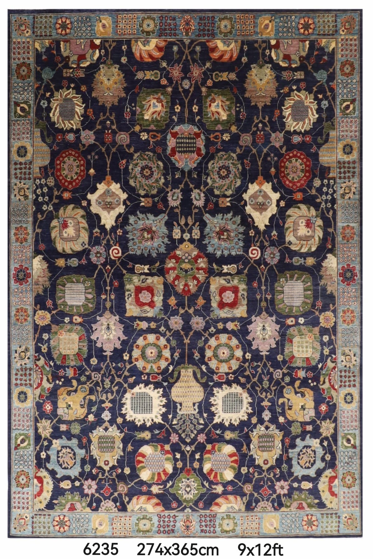 274 x 365 cm | Floral Navy Afghan Veg Dye Wool carpet