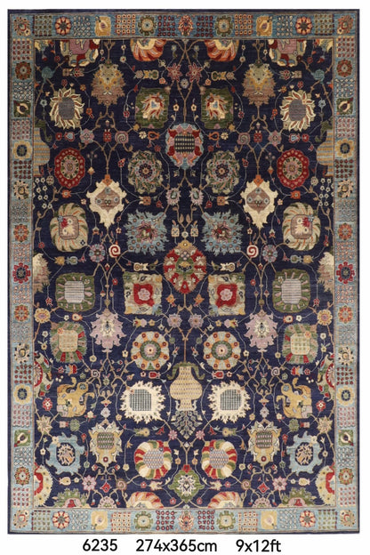 274 x 365 cm | Floral Navy Afghan Veg Dye Wool carpet