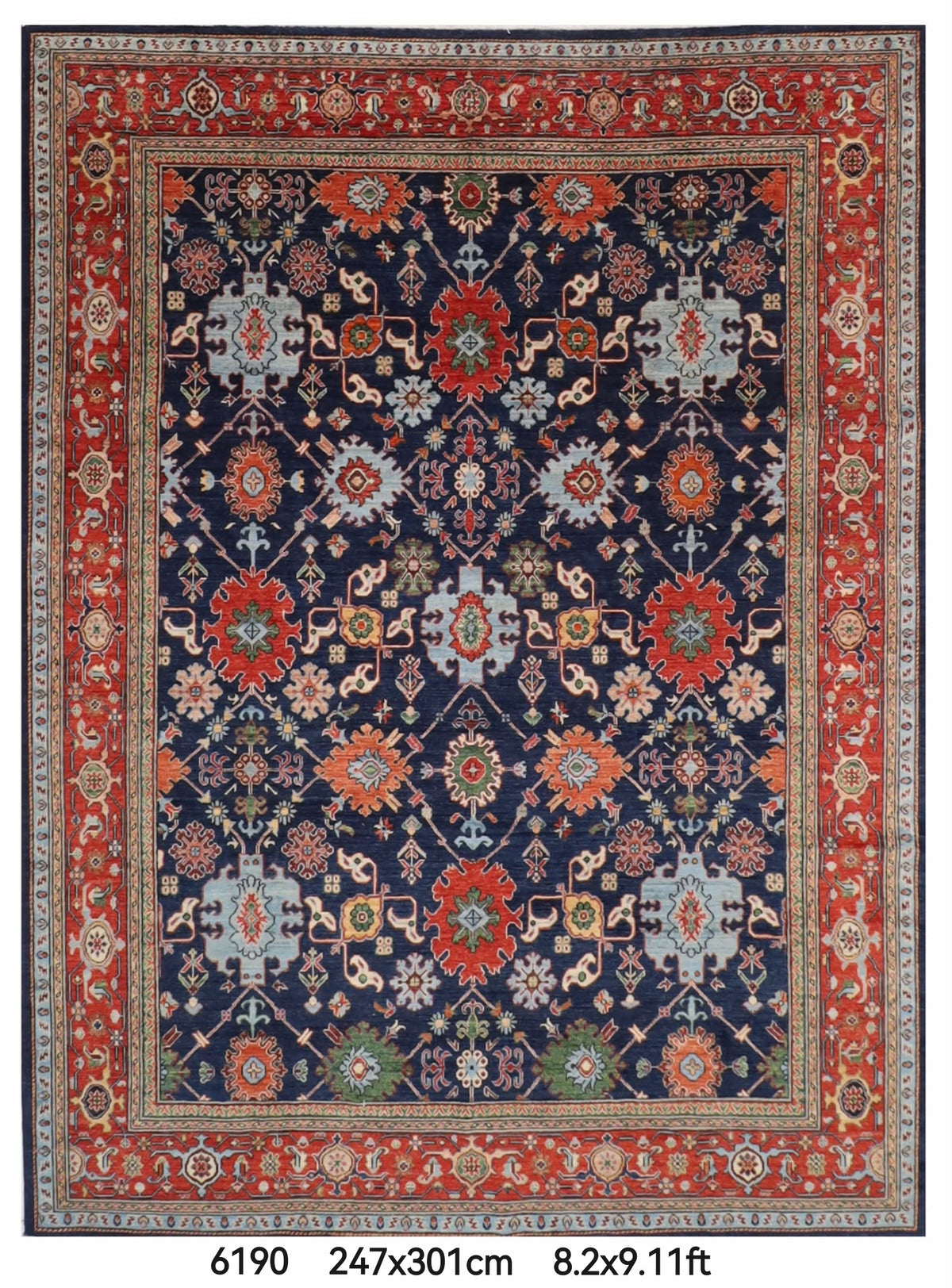 247 x 301 cm | Navy Blue Area Rug Afghan Hand Knotted Veg Dye Wool carpet